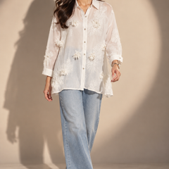 Sheer Floral Embroidered Shirt