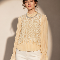Embellished Lace Pleated Blouse