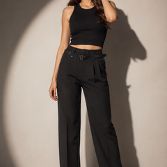 Tailored Wide-Leg Trousers with Belt