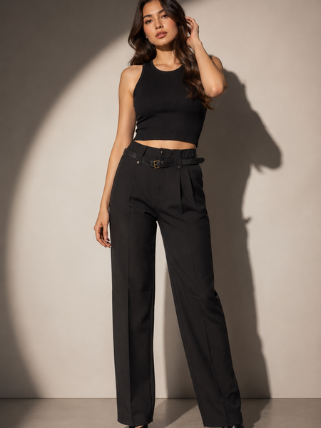 Tailored Wide-Leg Trousers with Belt
