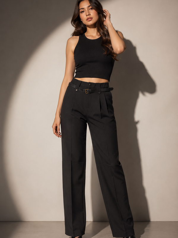 Tailored Wide-Leg Trousers with Belt