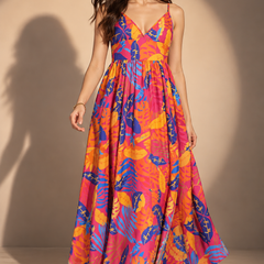 Tropical Print Strappy Maxi Dress
