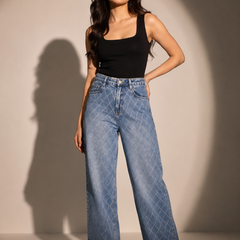Diamond Embellished Wide-Leg Jeans