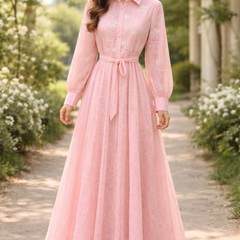 Embroidered Belted Maxi Shirt Dress