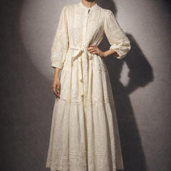Tiered Embroidered Button-Front Maxi Dress