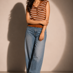 Striped Collar Knit Top