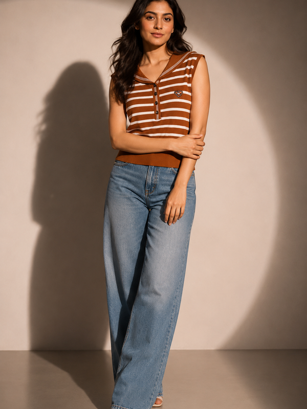 Striped Collar Knit Top