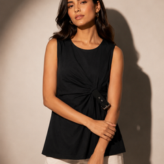 Asymmetric Buckle Detail Draped Top