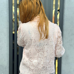 Textured Floral Appliqué High-Neck Shirt