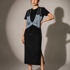 Denim Layered Midi Dress