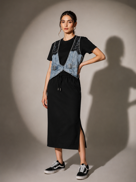 Denim Layered Midi Dress