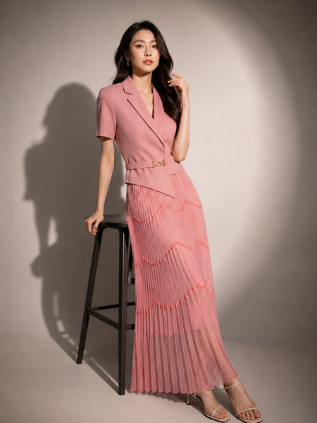 Pleated Tailored Maxi Dress