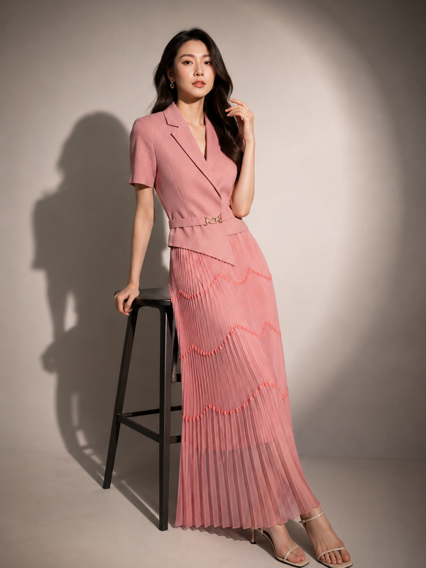 Pleated Tailored Maxi Dress