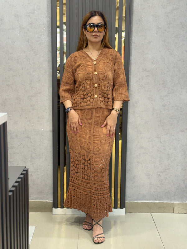 Embroidered Textured Skirt Top