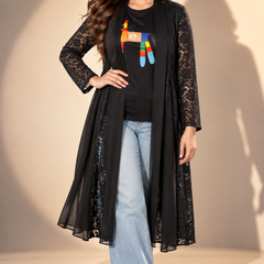 Lace Longline Shrug with Sheer Panels
