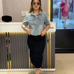 Structured Denim Midi Skirt