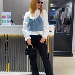 Structured Denim Layered Top
