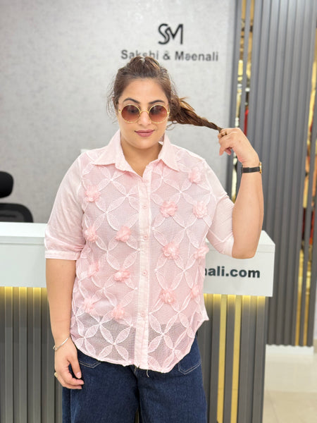 FLORAL APPLIQUÉ MESH SHIR