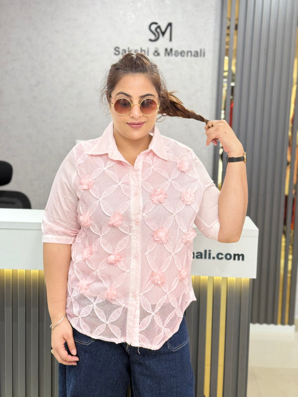 FLORAL APPLIQUÉ MESH SHIR