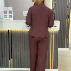 Draped Tie-Detail Shirt & Wide-Leg Trouser Co-Ord Set