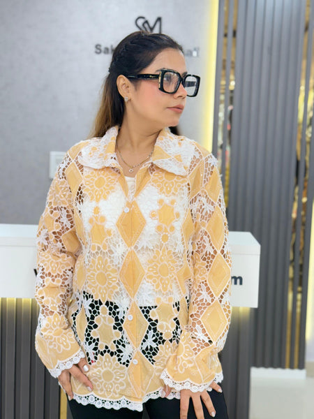 Guipure Lace Buttoned Top