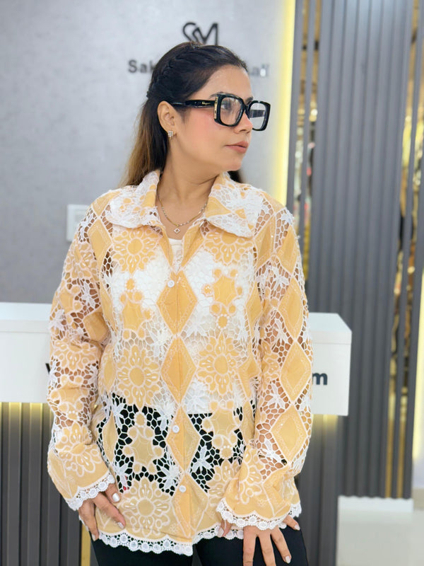 Guipure Lace Buttoned Top