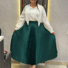 Luxury Satin Pleated Midi Skirt