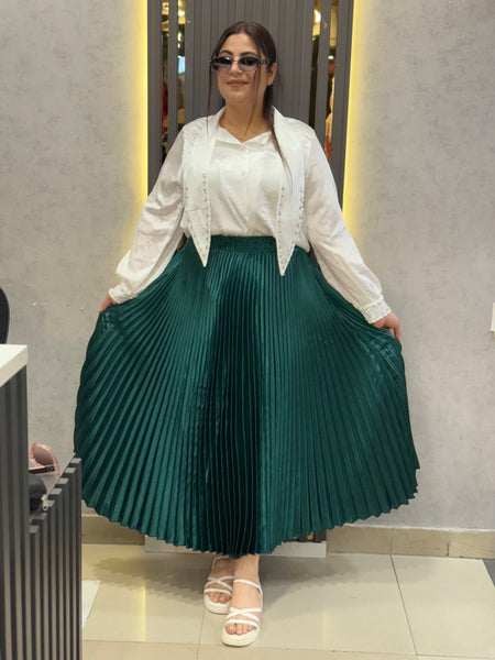 Luxury Satin Pleated Midi Skirt