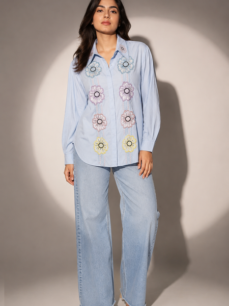 Floral Embroidered Poplin Shirt