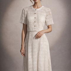 Textured Lace Midi Dress with Matching Cropped Jacket