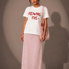 Slogan T-Shirt and Striped  Skirt top