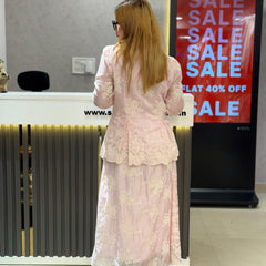 Embroidered Sheer Peplum Top and Flowing Skirt Set