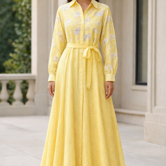 Embroidered Belted Maxi Shirt Dress