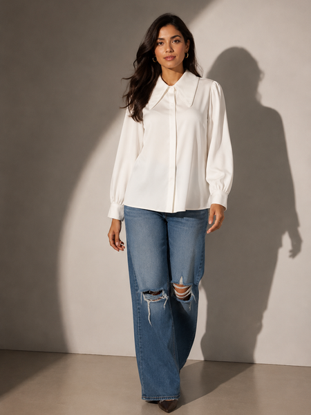 Oversized Collar Relaxed Fit Shirt