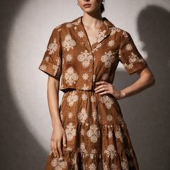 Printed Tiered Mini Dress with Buttoned Top