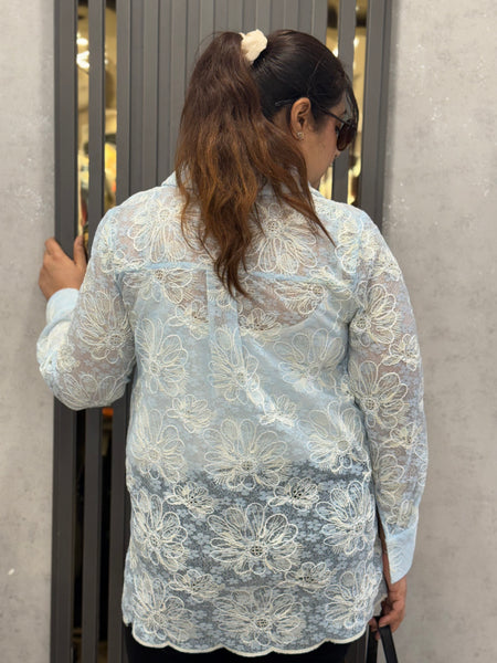 Sheer Floral Embroidered Shirt