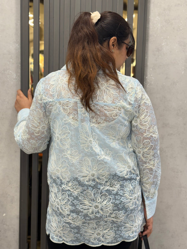 Sheer Floral Embroidered Shirt