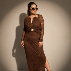 Textured Maxi Dress with Jewel Detail