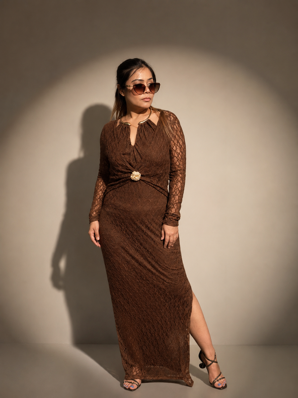 Textured Maxi Dress with Jewel Detail