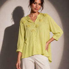Self Floral Appliqué Relaxed Shirt