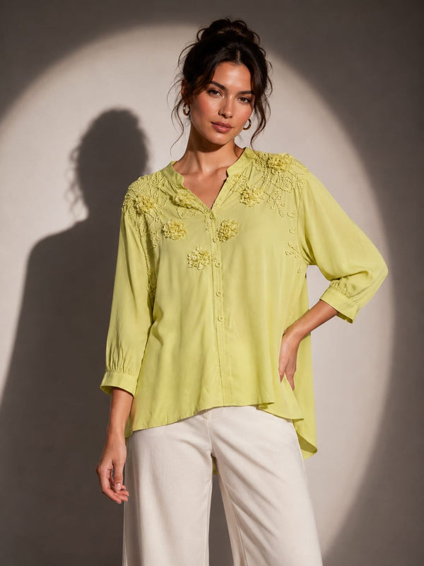 Self Floral Appliqué Relaxed Shirt
