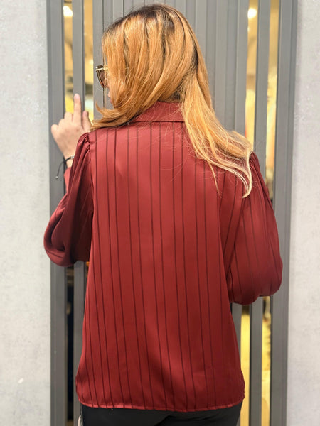 Pinstripe Satin-Feel Shirt
