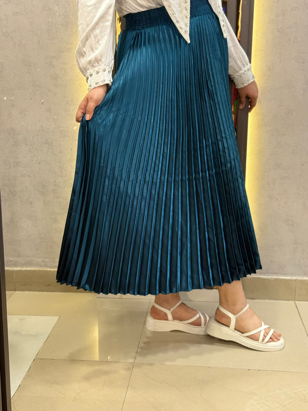 Luxury Satin Pleated Midi Skirt