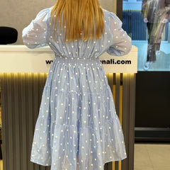 Polka Dot Gathered Midi Dress