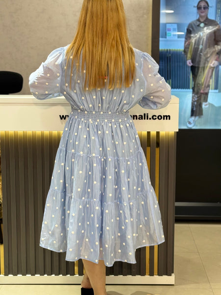 Polka Dot Gathered Midi Dress