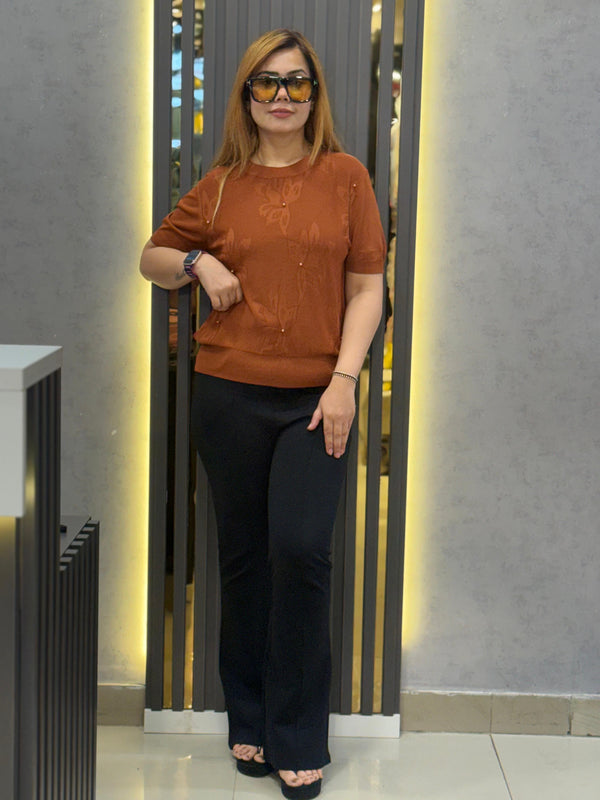 Textured Knit Top with Embellished Detail