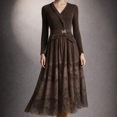 Lace-Detail Knit Midi Dress