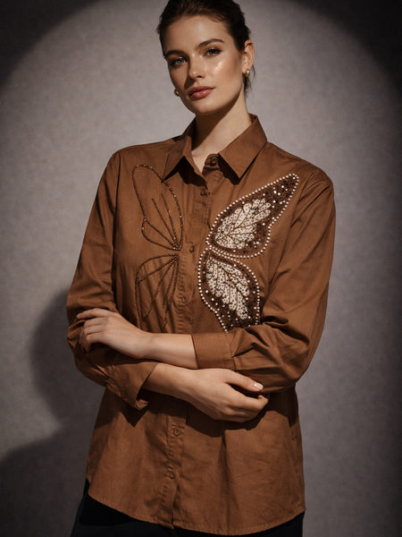 Embroidered Butterfly Motif Shirt