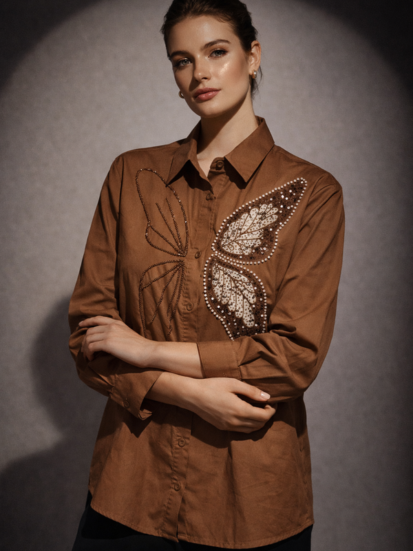 Embroidered Butterfly Motif Shirt