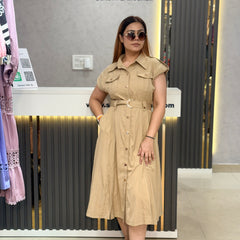 Utility Belted Shirt Midi Dress